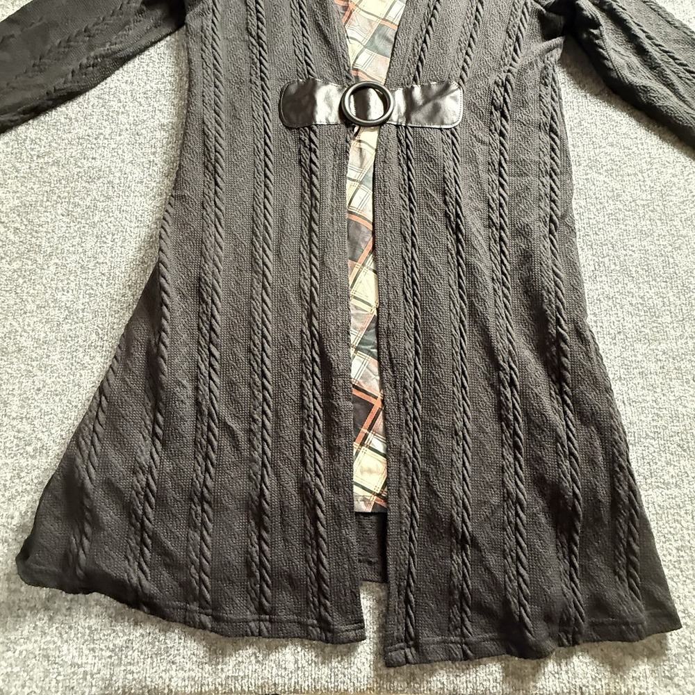 Plus Size 3X 4X Plaid Dress Cable Knit Cardigan Overlay Belted Long Sleeve - Picture 4 of 13